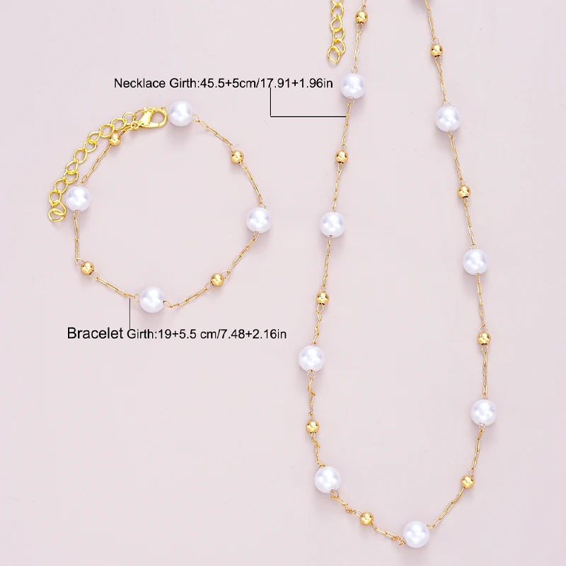 2 Pcs Jewellery Set Gold Boho Pearl – Necklace & Bracelet