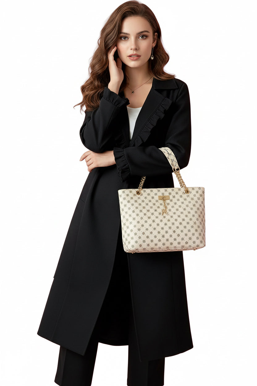 Luxe Texture Shoulder Bag with Hanging Accessory