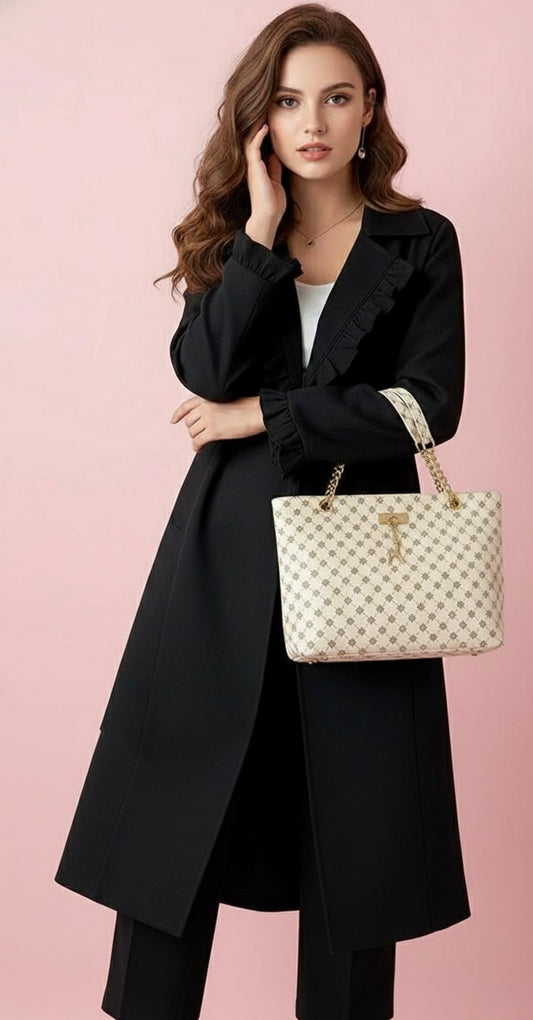 Luxe Texture Shoulder Bag with Hanging Accessory