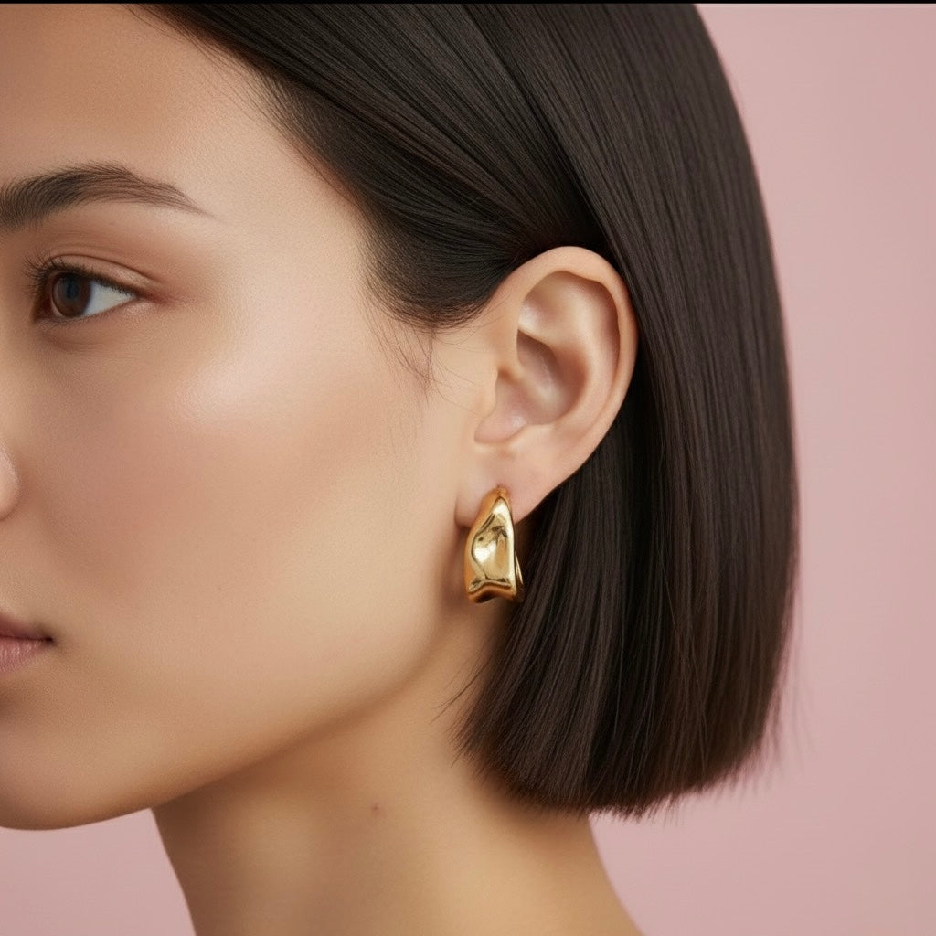 Gold Wave Hoop Earrings – Stainless Steel