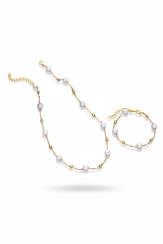 2 Pcs Jewellery Set Gold Boho Pearl – Necklace & Bracelet