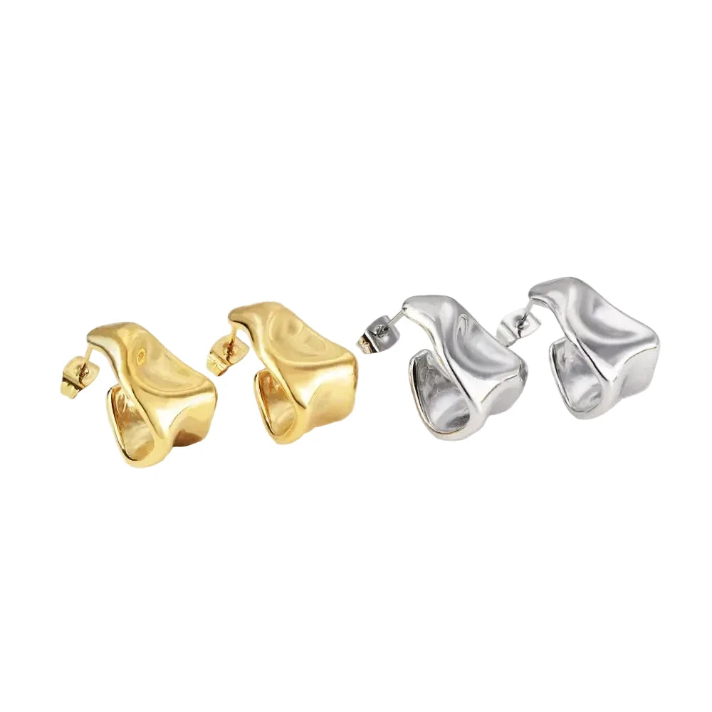 Gold Wave Hoop Earrings – Stainless Steel