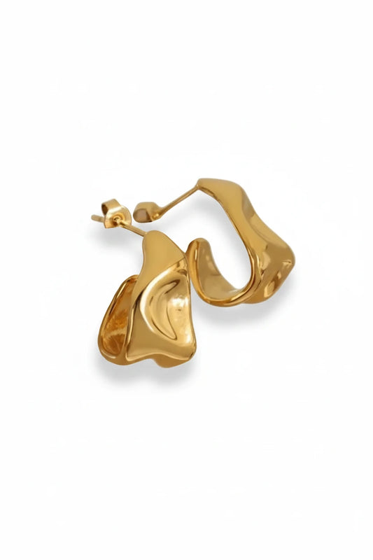 Gold Wave Hoop Earrings – Stainless Steel