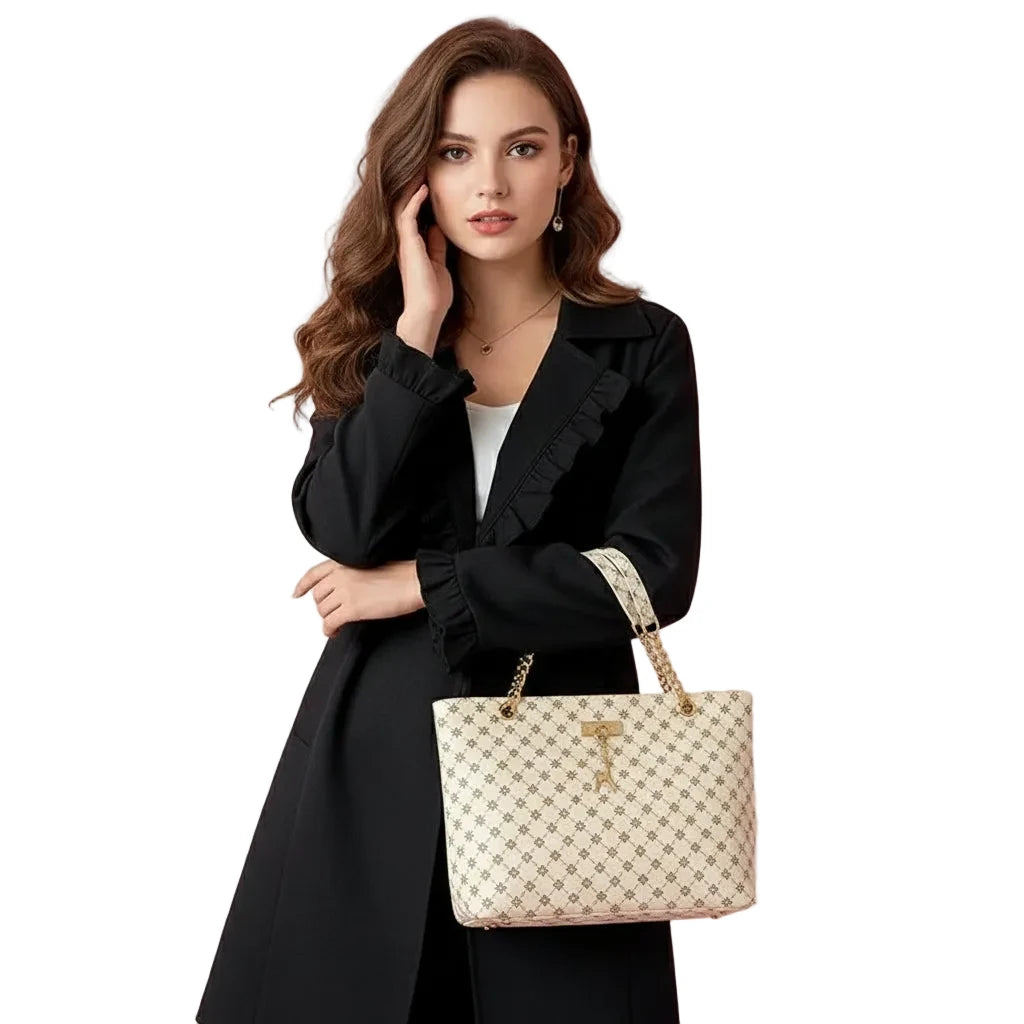 Luxe Texture Shoulder Bag with Hanging Accessory