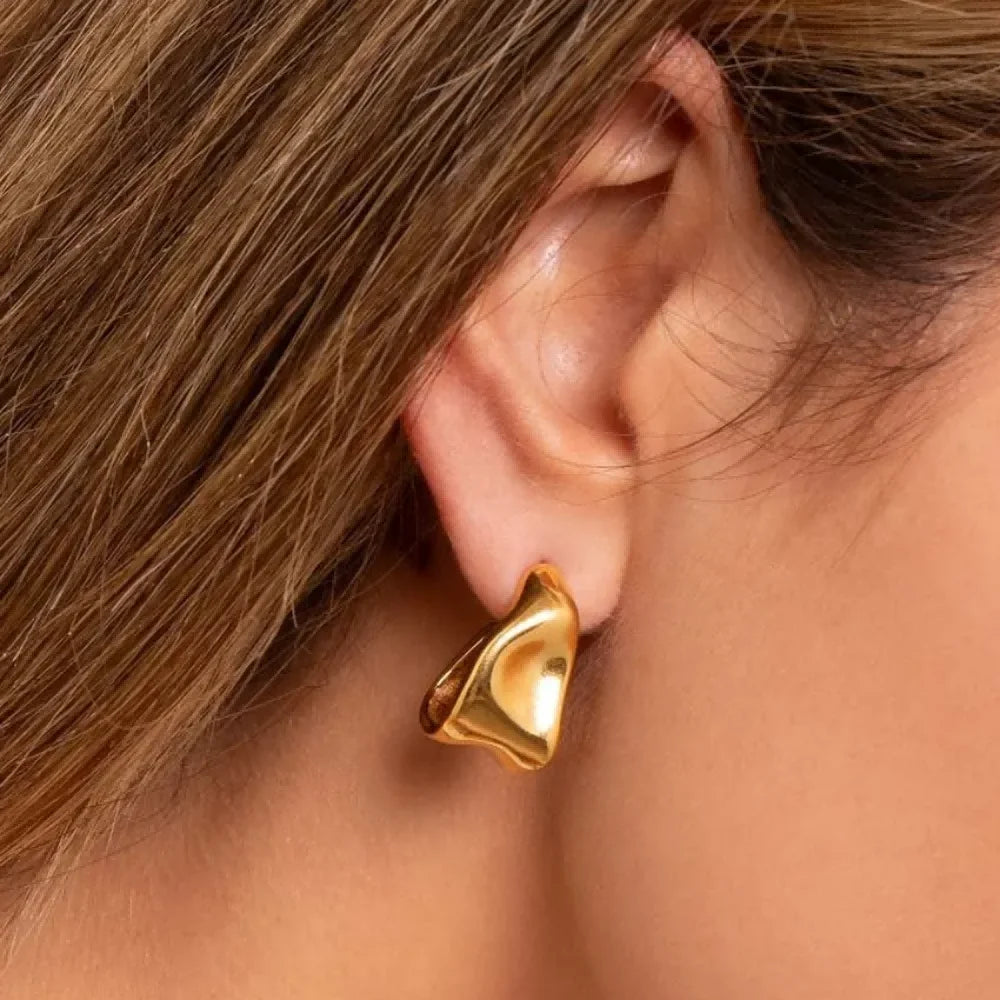 Gold Wave Hoop Earrings – Stainless Steel